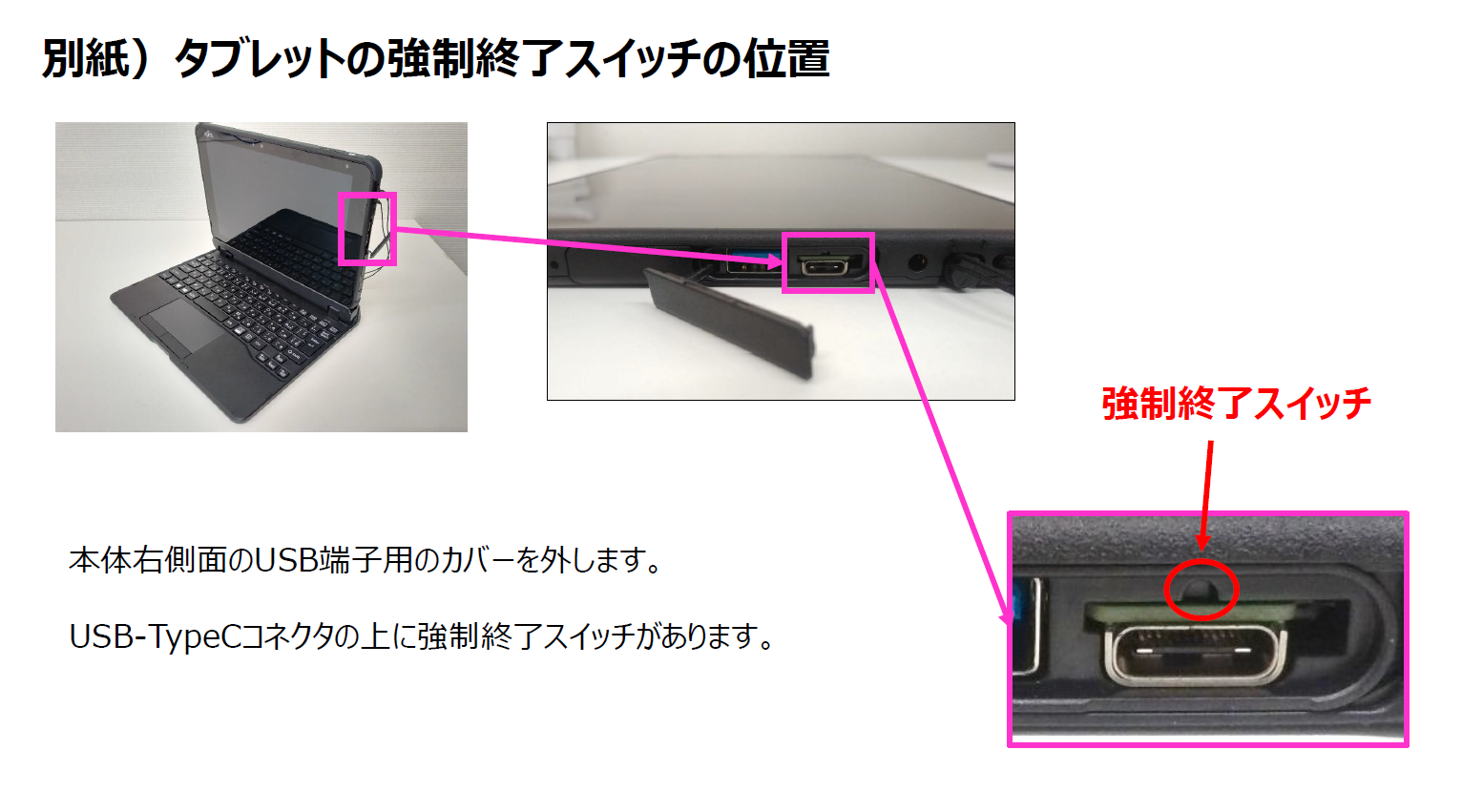 タブレットの強制終了スイッチの位置