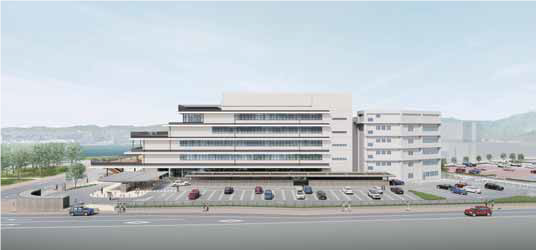 5階建ての白い建物の松江市新庁舎の完成イメージ画像