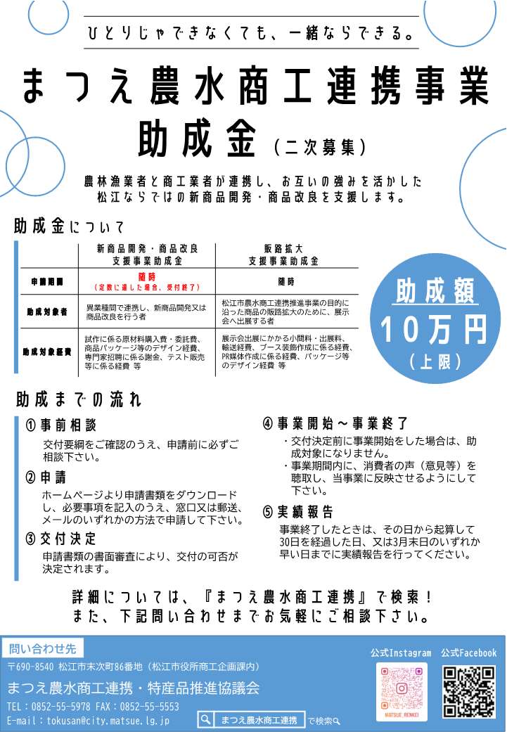 まつえ農水商工連携事業助成金チラシ(表)