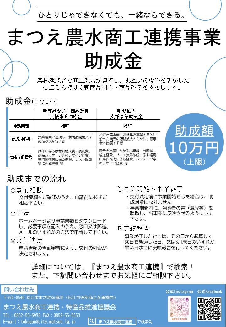 まつえ農水商工連携事業助成金チラシ(表)