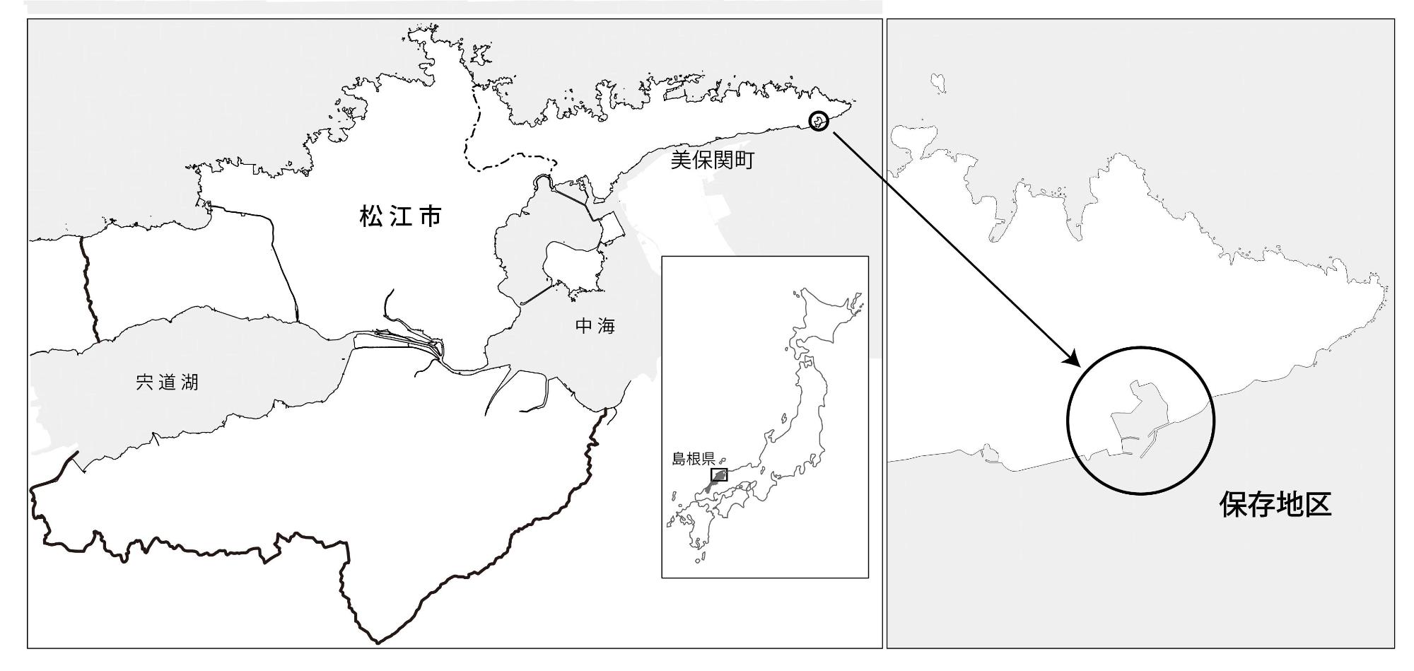 松江市美保関伝統的建造物群保存地区の位置図