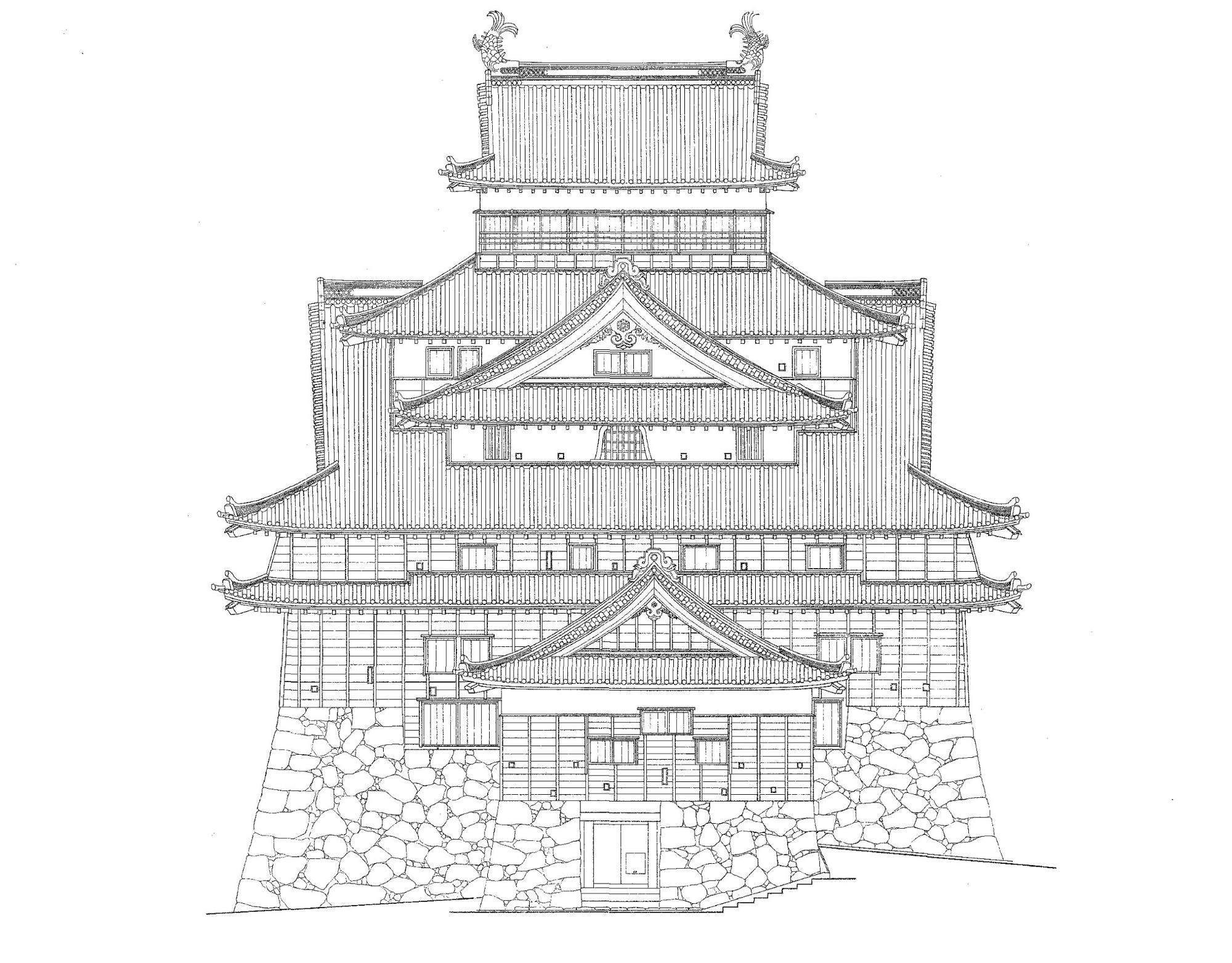 重要文化財松江城天守修理工事報告書から正面図(南側)