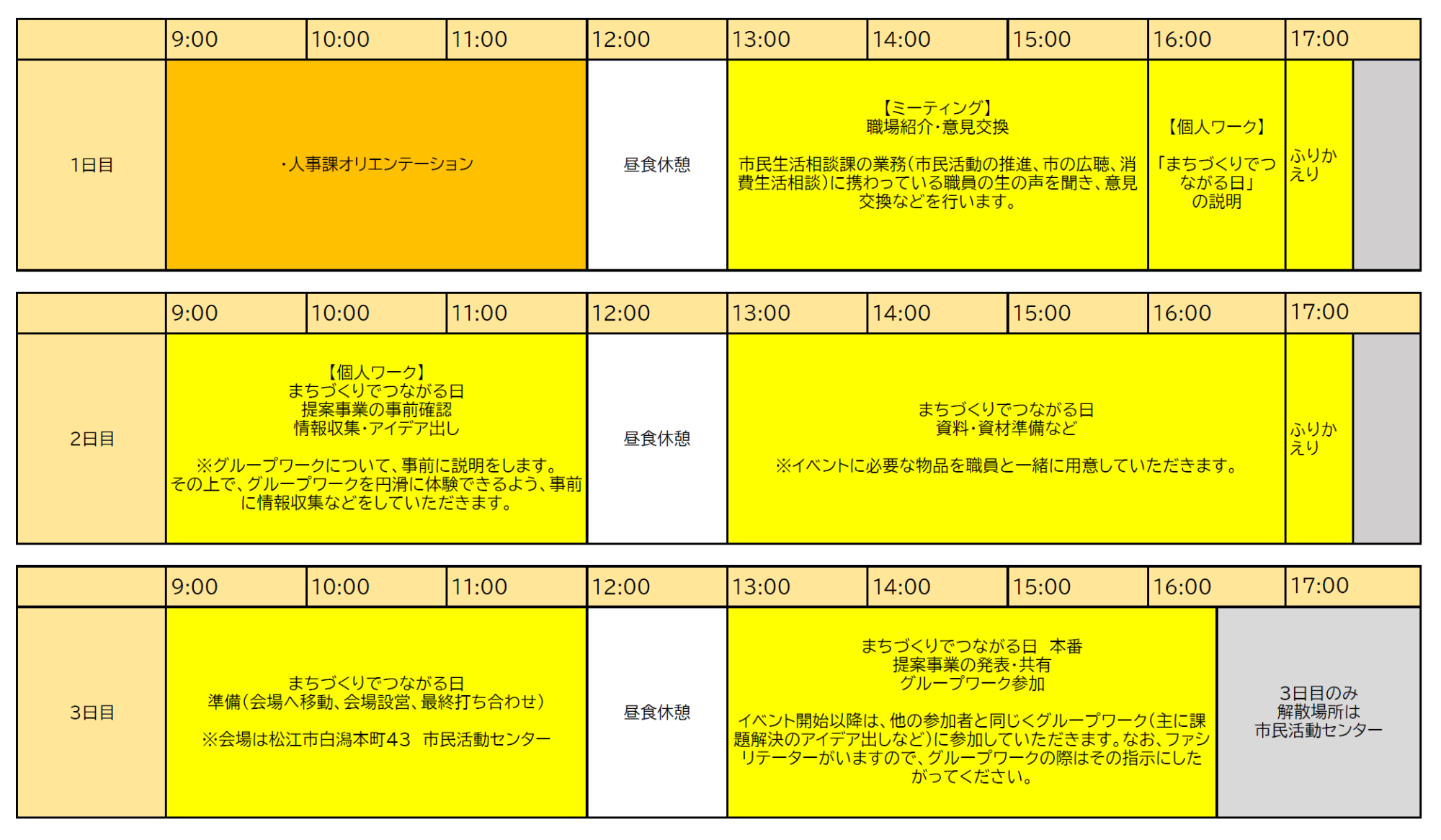 仕事体験プログラムスケジュール(市民生活相談課)