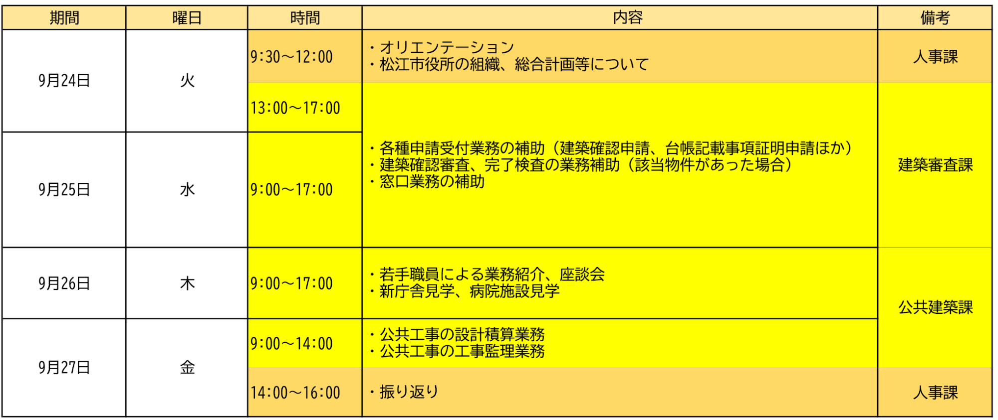 スケジュール表