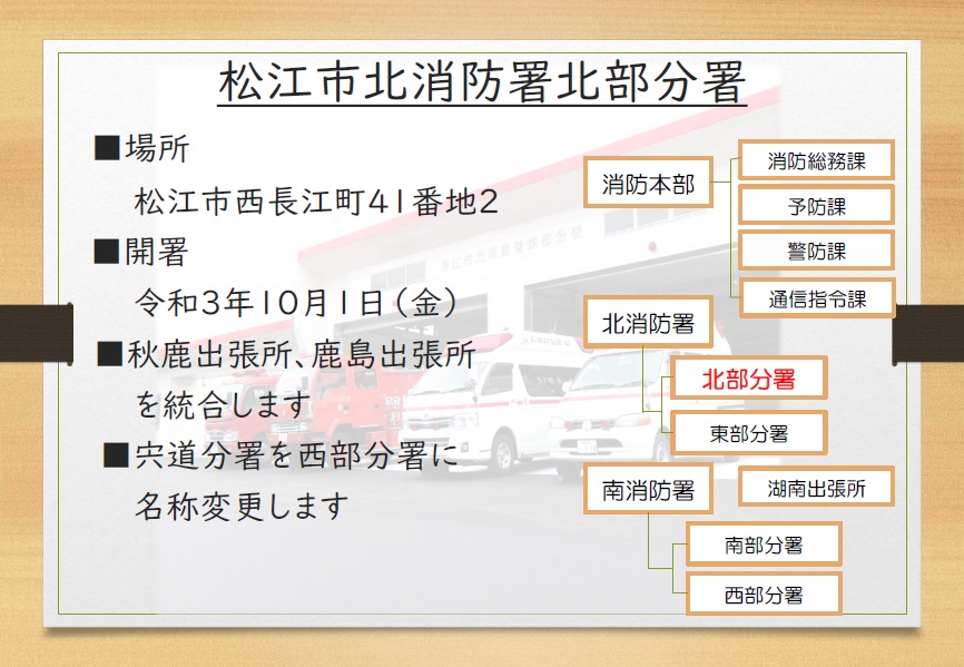 松江市北消防署北部分署の詳細と北部分署の所属について示した図