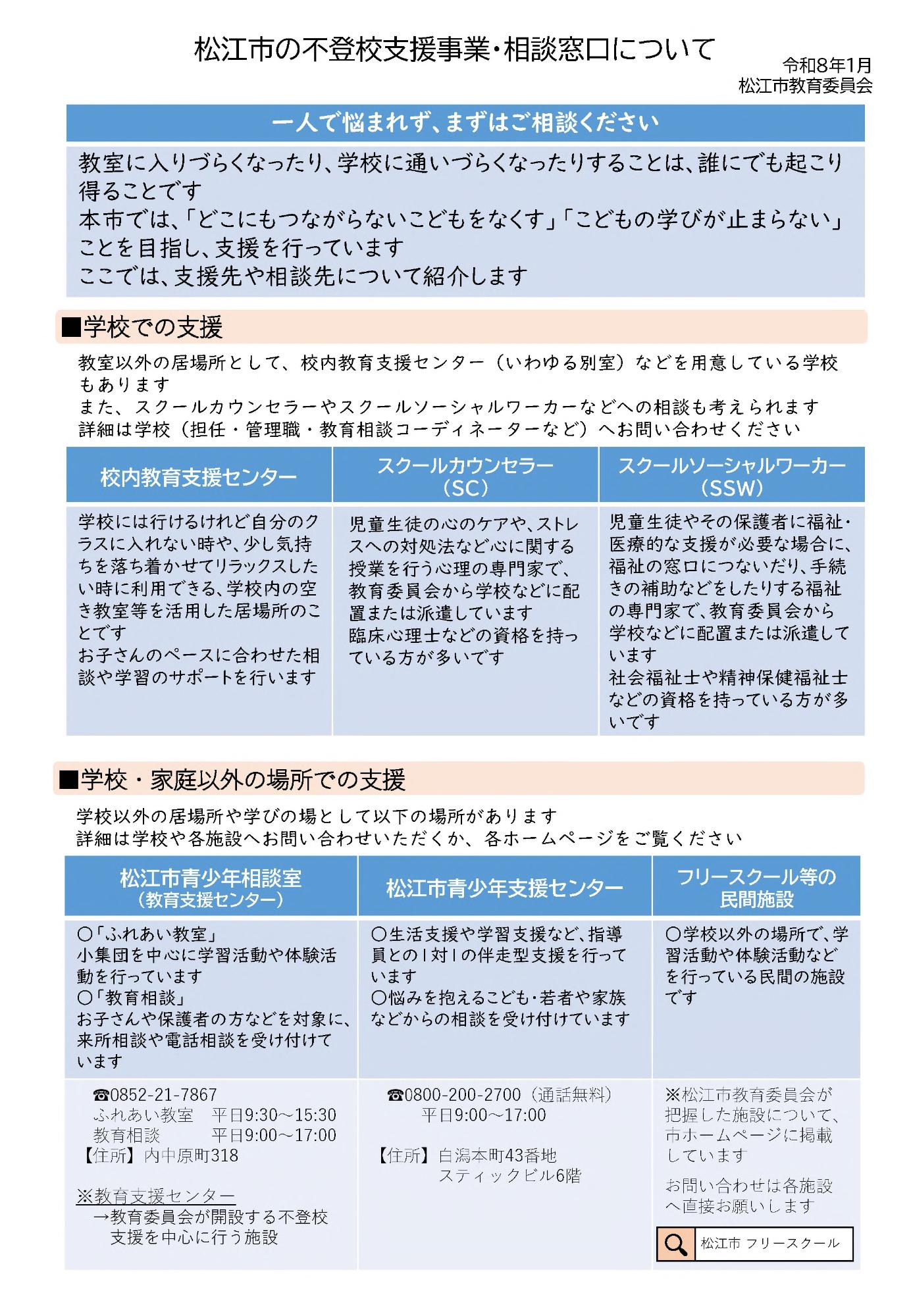 松江市の不登校支援事業・相談窓口について1