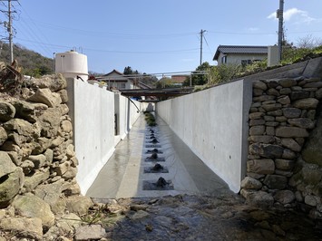 自然護岸を二次製品水路に改良した法田川の写真