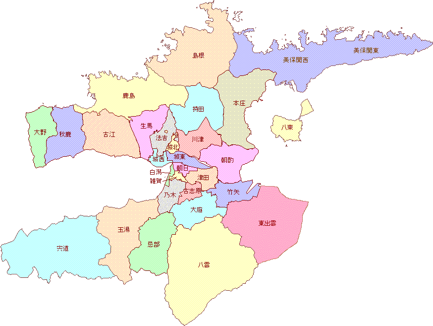 松江市の区域図