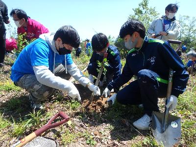 市長が植樹をしている写真