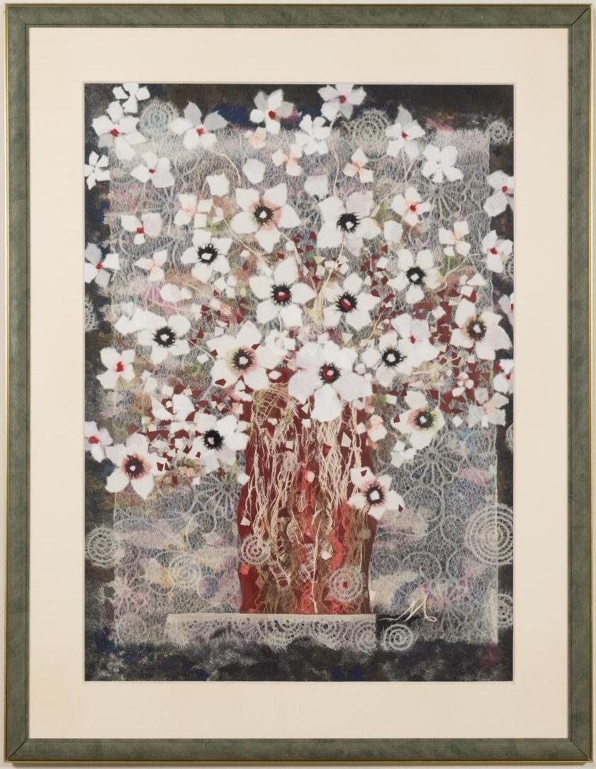 工芸「（和紙ちぎり絵）白い花」