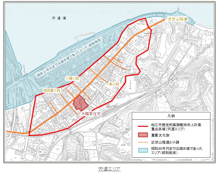 宍道エリアが赤枠で囲まれた地図