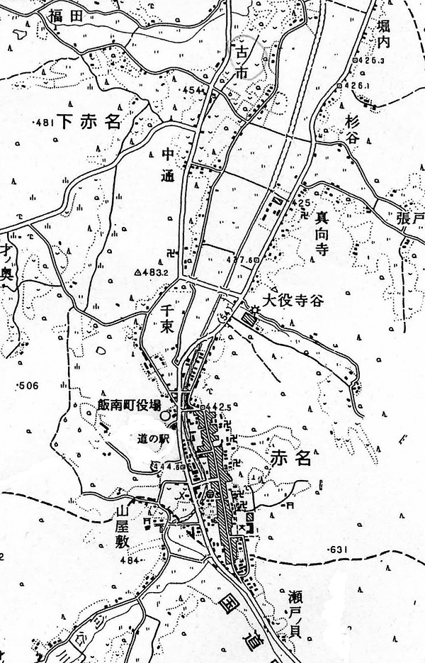 赤穴瀬戸山城跡位置図（図の上方に古市がある）