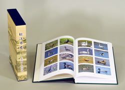 見開きになった『松江市史』史料編1の書籍本体と函のサンプル写真