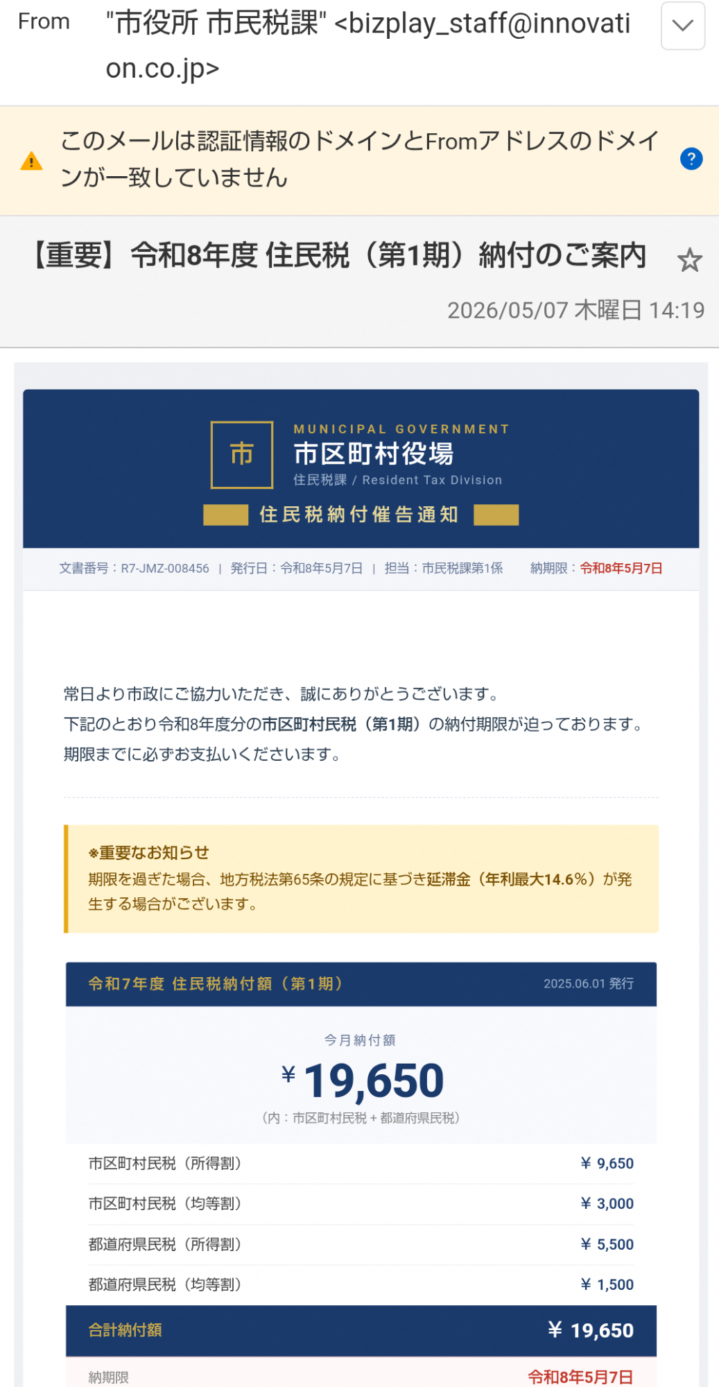 不審なメールの例1