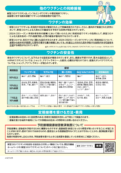 新型コロナウイルス感染症定期予防接種リーフレット裏