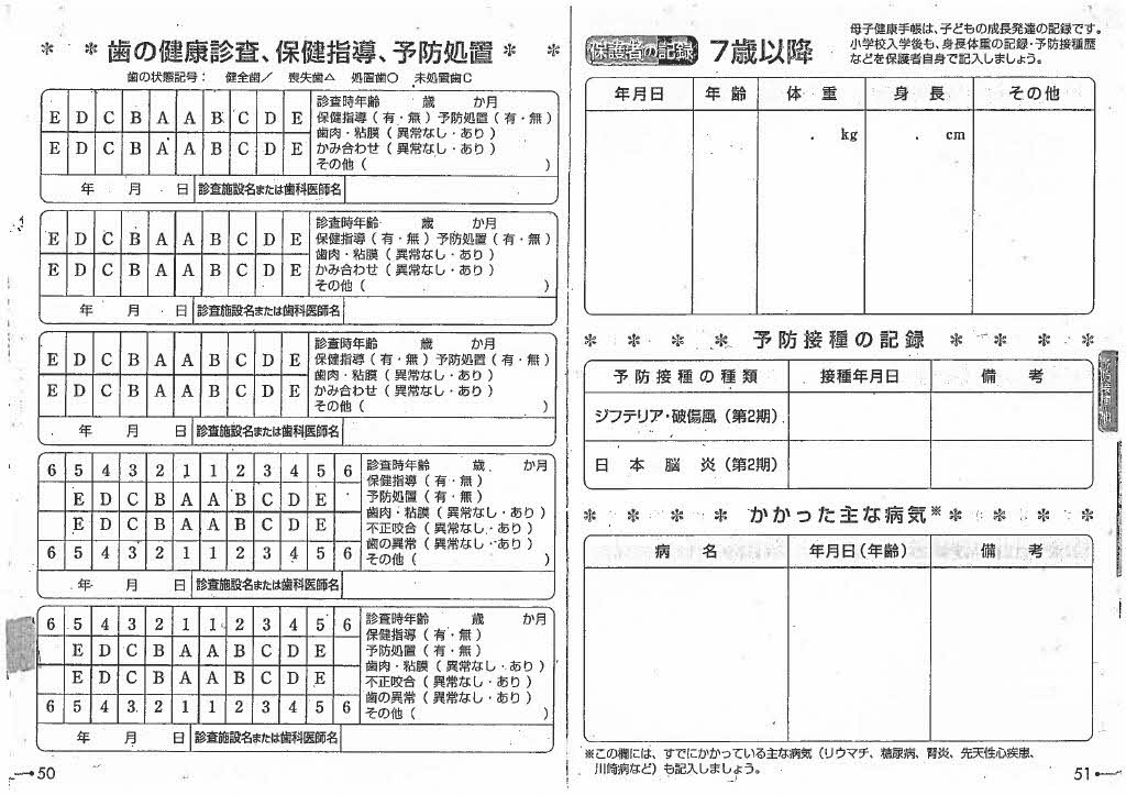 保護者の記録（7歳以降）（例）