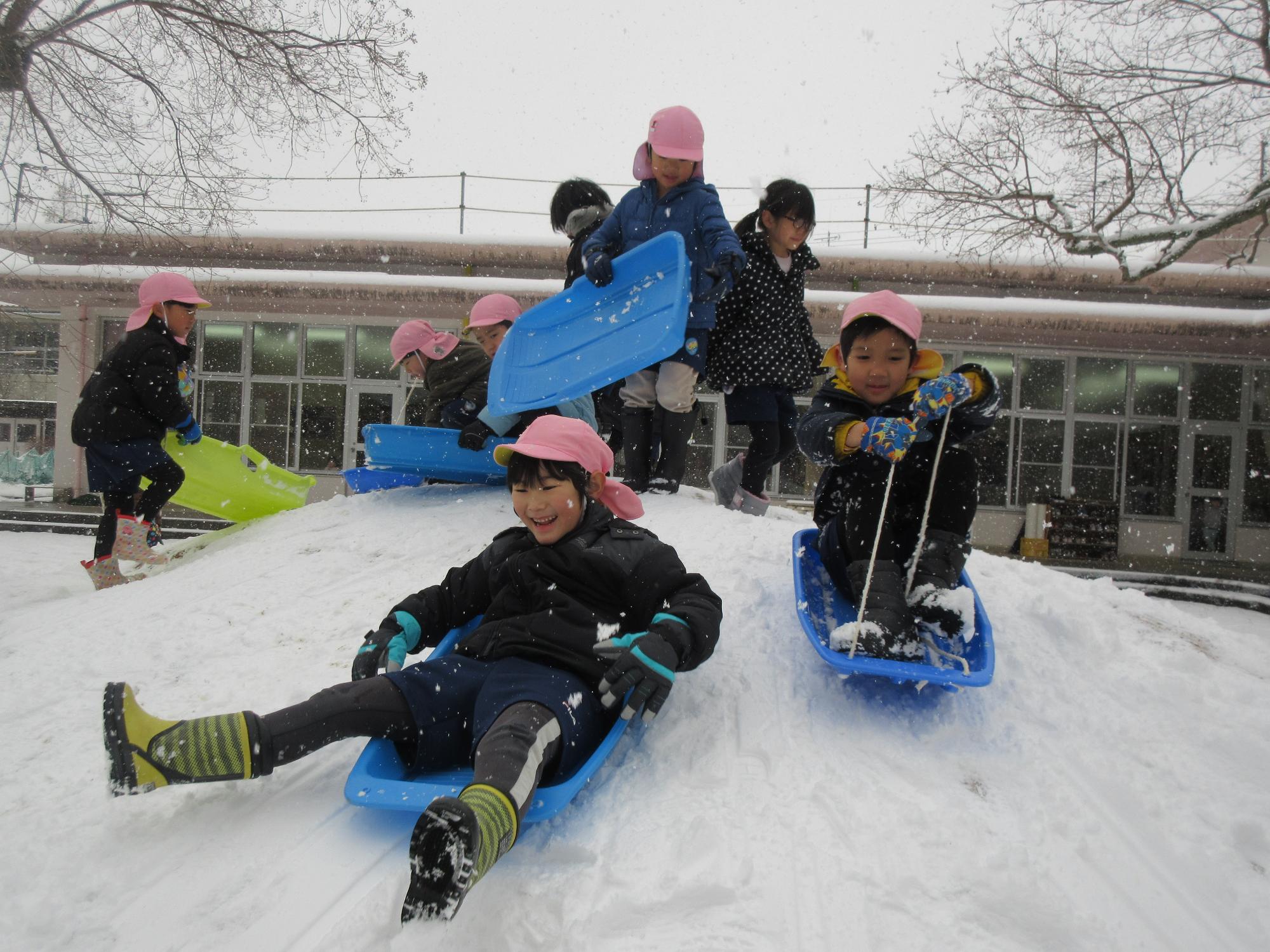 そりで遊んでいるところ