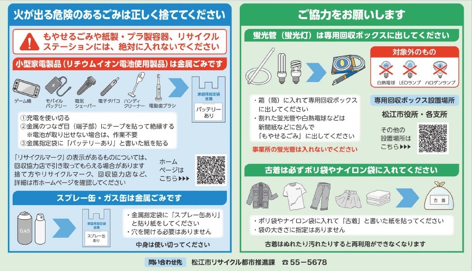 ごみの捨て方の説明と注意項目