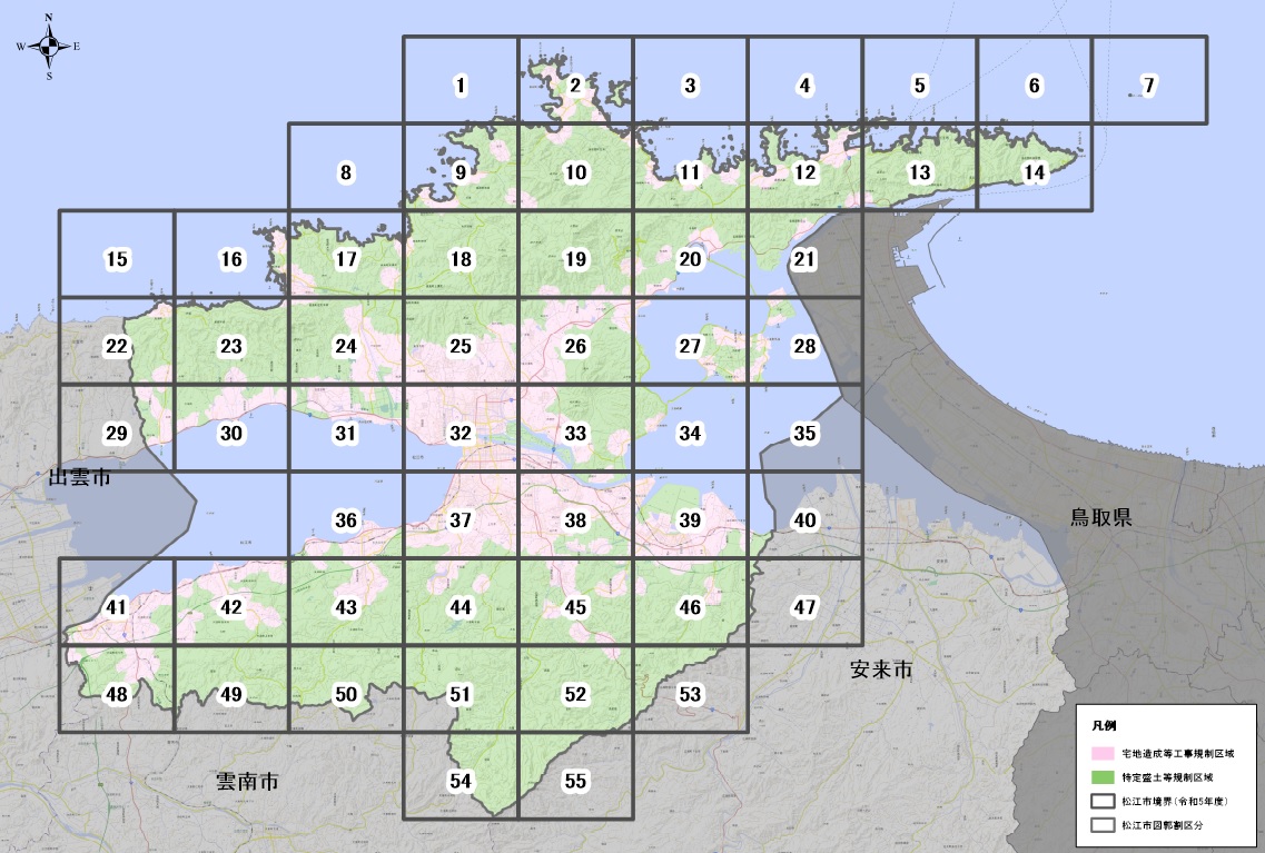 盛土規制法に基づく規制区域の図郭割図