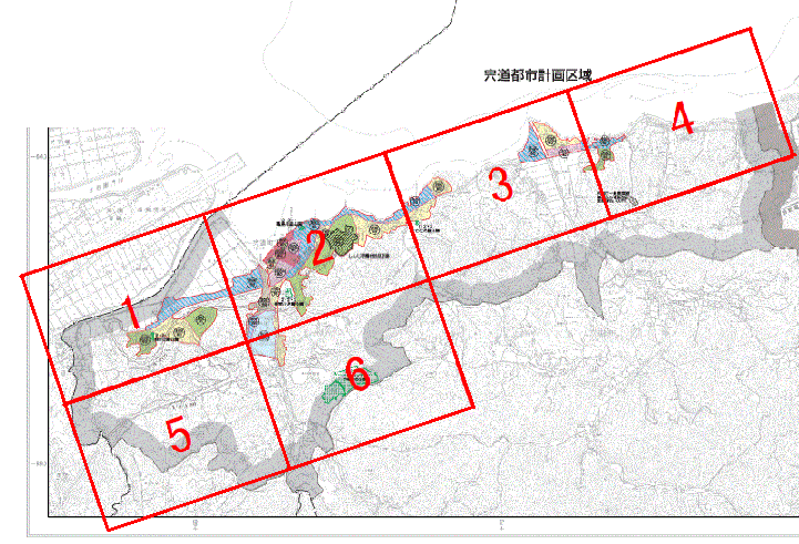 宍道都市計画図の図郭割図